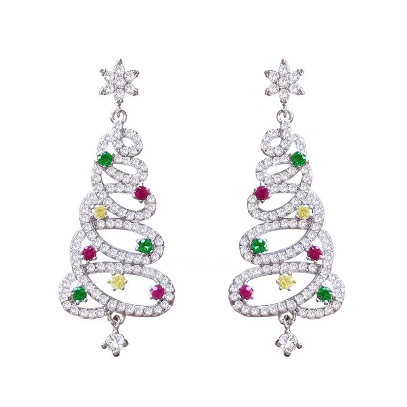 Christmas Tree Rhinestone Earrings – Elegant Diamond Alloy Holiday Earrings for Women
