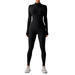 Fleece-Lined Yoga Jumpsuit – Women's Warm Stretchy One-Piece Workout Romper