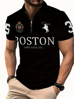 Men's 3D Digital Print Zip-Up Polo Shirt – Casual Sporty Collar Shirt S–6XL