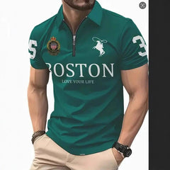 Men's 3D Digital Print Zip-Up Polo Shirt – Casual Sporty Collar Shirt S–6XL