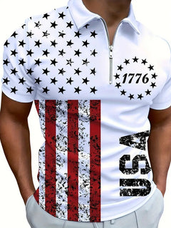 Men's 3D Digital Print Zip-Up Polo Shirt – Casual Sporty Collar Shirt S–6XL
