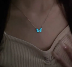 Luminous Butterfly Pendant Necklace – Fluorescent Alloy Charm on Titanium Steel Chain