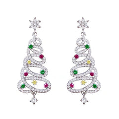 Christmas Tree Rhinestone Earrings – Elegant Diamond Alloy Holiday Earrings for Women