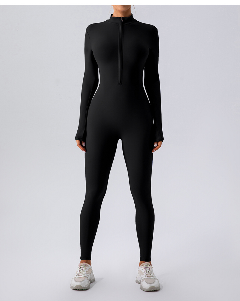 Fleece-Lined Yoga Jumpsuit – Women's Warm Stretchy One-Piece Workout Romper