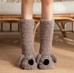 Women's Plush Dog Socks – Cute Novelty Animal Slipper Socks for Home & Lounging