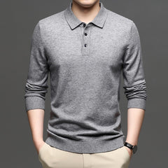 Men's Lapel Knit Pullover Sweater – Lightweight Polyester Casual Sweater in 9 Colors