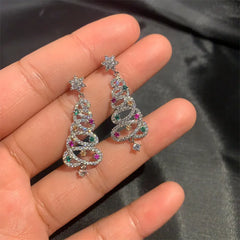 Christmas Tree Rhinestone Earrings – Elegant Diamond Alloy Holiday Earrings for Women