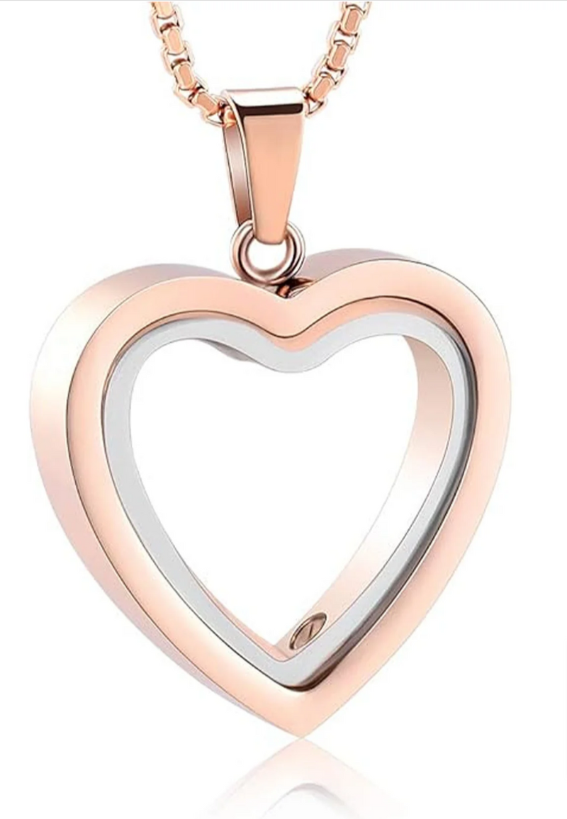 Stainless Steel Heart-Shaped Cremation Pendant – Memorial Urn Necklace in Gold Silver Black Rose Gold