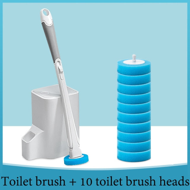Disposable Toilet Brush with Storage Base – Hygienic Replaceable Head Bathroom Cleaner