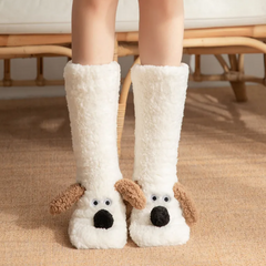Women's Plush Dog Socks – Cute Novelty Animal Slipper Socks for Home & Lounging