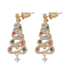 Christmas Tree Rhinestone Earrings – Elegant Diamond Alloy Holiday Earrings for Women