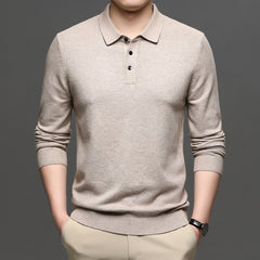 Men's Lapel Knit Pullover Sweater – Lightweight Polyester Casual Sweater in 9 Colors
