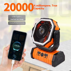Camping Fan with LED Light & Power Bank – 10000mAh/20000mAh Portable Outdoor Fan