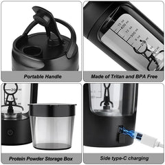 Electric Protein Shaker Bottle – Portable USB Rechargeable Blender Bottle for Whey & Supplements