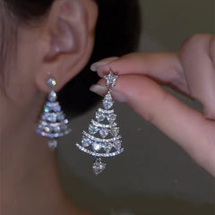Christmas Tree Rhinestone Earrings – Elegant Diamond Alloy Holiday Earrings for Women