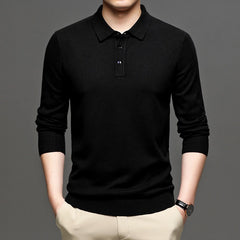 Men's Lapel Knit Pullover Sweater – Lightweight Polyester Casual Sweater in 9 Colors