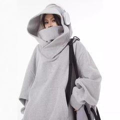 Loose High Collar Fleece-Lined Hoodie – Warm Oversized Pullover for Men & Women