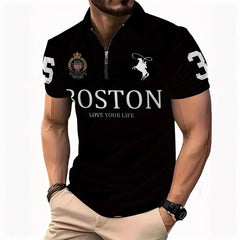 Men's 3D Digital Print Zip-Up Polo Shirt – Casual Sporty Collar Shirt S–6XL