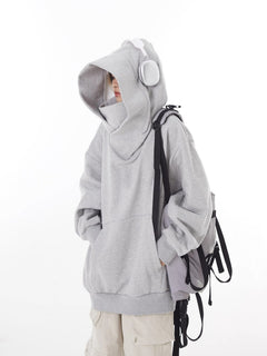 Loose High Collar Fleece-Lined Hoodie – Warm Oversized Pullover for Men & Women