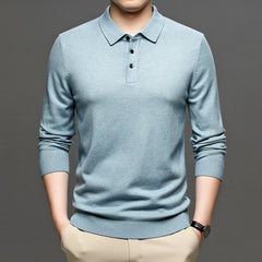 Men's Lapel Knit Pullover Sweater – Lightweight Polyester Casual Sweater in 9 Colors