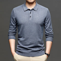 Men's Lapel Knit Pullover Sweater – Lightweight Polyester Casual Sweater in 9 Colors