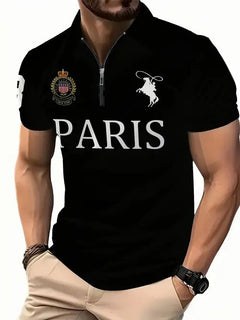 Men's 3D Digital Print Zip-Up Polo Shirt – Casual Sporty Collar Shirt S–6XL