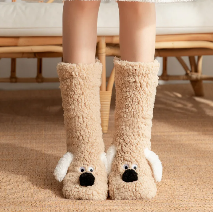 Women's Plush Dog Socks – Cute Novelty Animal Slipper Socks for Home & Lounging