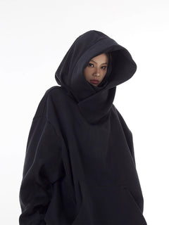 Loose High Collar Fleece-Lined Hoodie – Warm Oversized Pullover for Men & Women