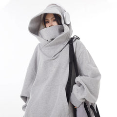 Loose High Collar Fleece-Lined Hoodie – Warm Oversized Pullover for Men & Women