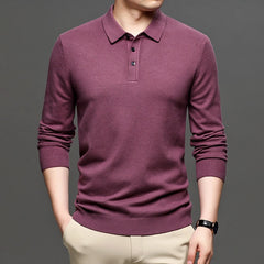 Men's Lapel Knit Pullover Sweater – Lightweight Polyester Casual Sweater in 9 Colors