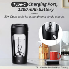 Electric Protein Shaker Bottle – Portable USB Rechargeable Blender Bottle for Whey & Supplements