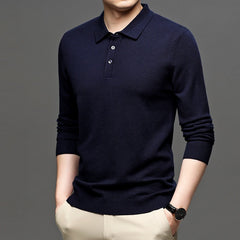 Men's Lapel Knit Pullover Sweater – Lightweight Polyester Casual Sweater in 9 Colors