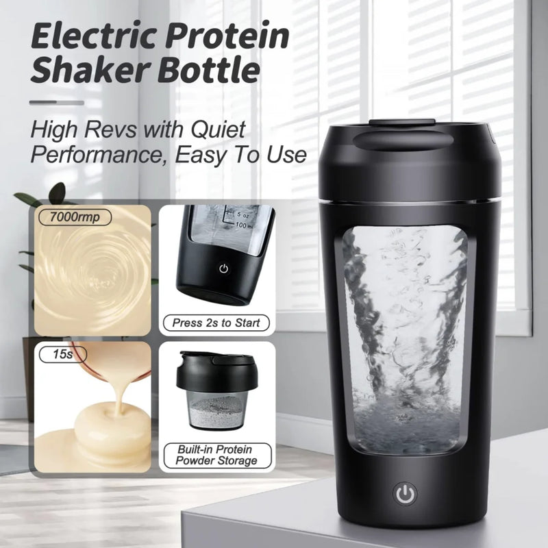 Electric Protein Shaker Bottle – Portable USB Rechargeable Blender Bottle for Whey & Supplements