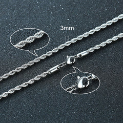 Twisted Rope Figaro Chain Necklace – Stainless Steel Men's & Women's Layering Necklace