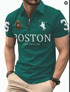 Men's 3D Digital Print Zip-Up Polo Shirt – Casual Sporty Collar Shirt S–6XL