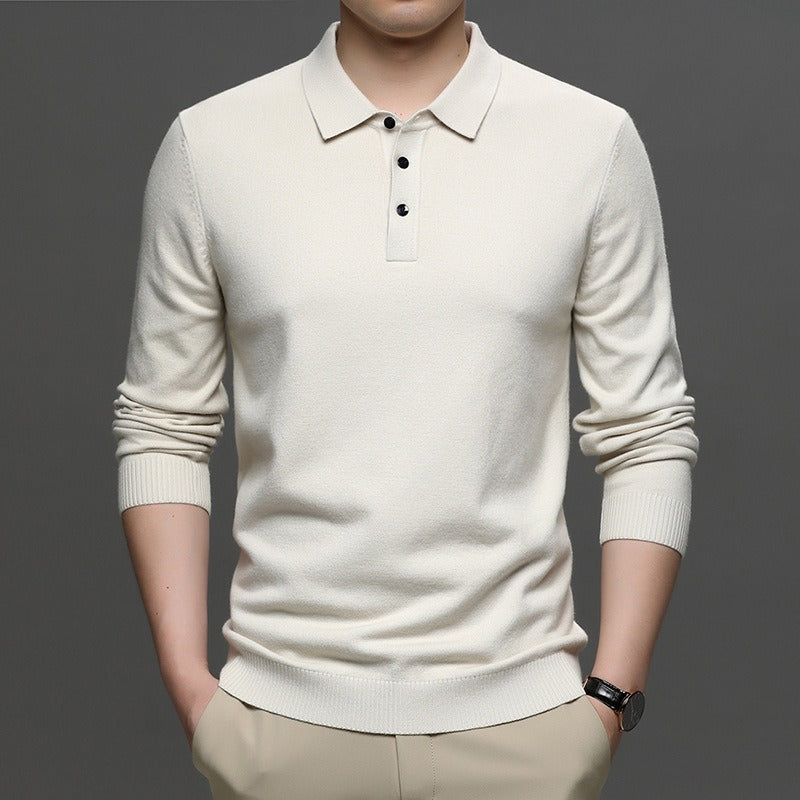 Men's Lapel Knit Pullover Sweater – Lightweight Polyester Casual Sweater in 9 Colors