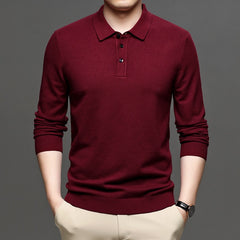 Men's Lapel Knit Pullover Sweater – Lightweight Polyester Casual Sweater in 9 Colors
