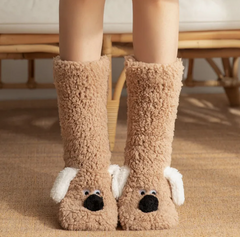 Women's Plush Dog Socks – Cute Novelty Animal Slipper Socks for Home & Lounging