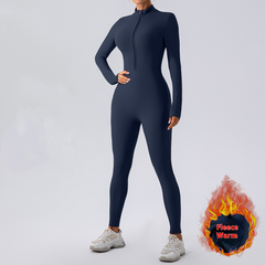 Fleece-Lined Yoga Jumpsuit – Women's Warm Stretchy One-Piece Workout Romper