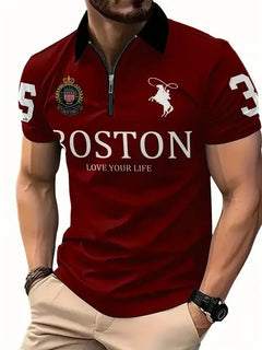 Men's 3D Digital Print Zip-Up Polo Shirt – Casual Sporty Collar Shirt S–6XL